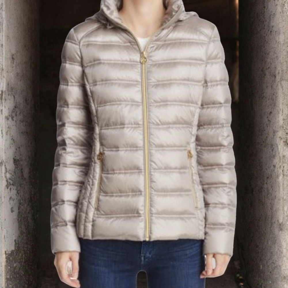 Michael Kors Packable Down Puffer | Color-Taupe| Size M | Gold Hardware| NWT